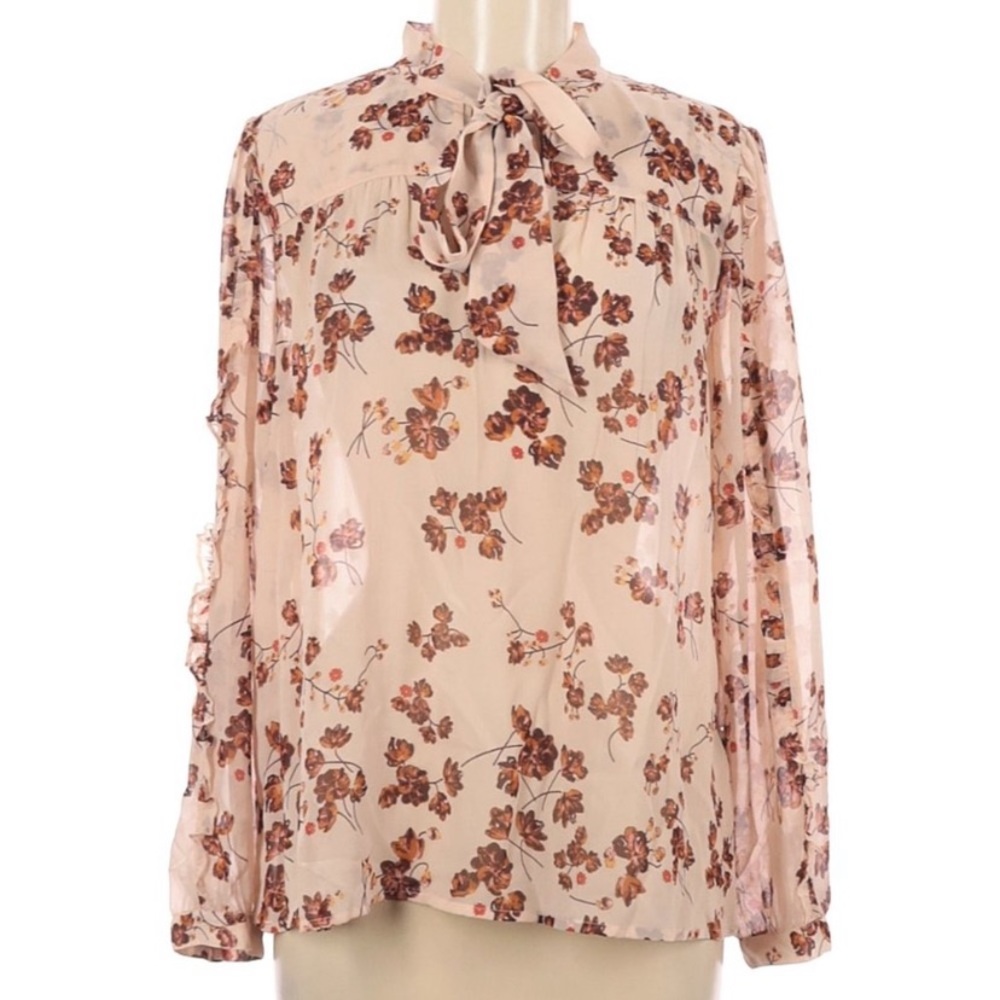 Lucky Brand Sheer Long Sleeve Blouse Neck Tie NWOT